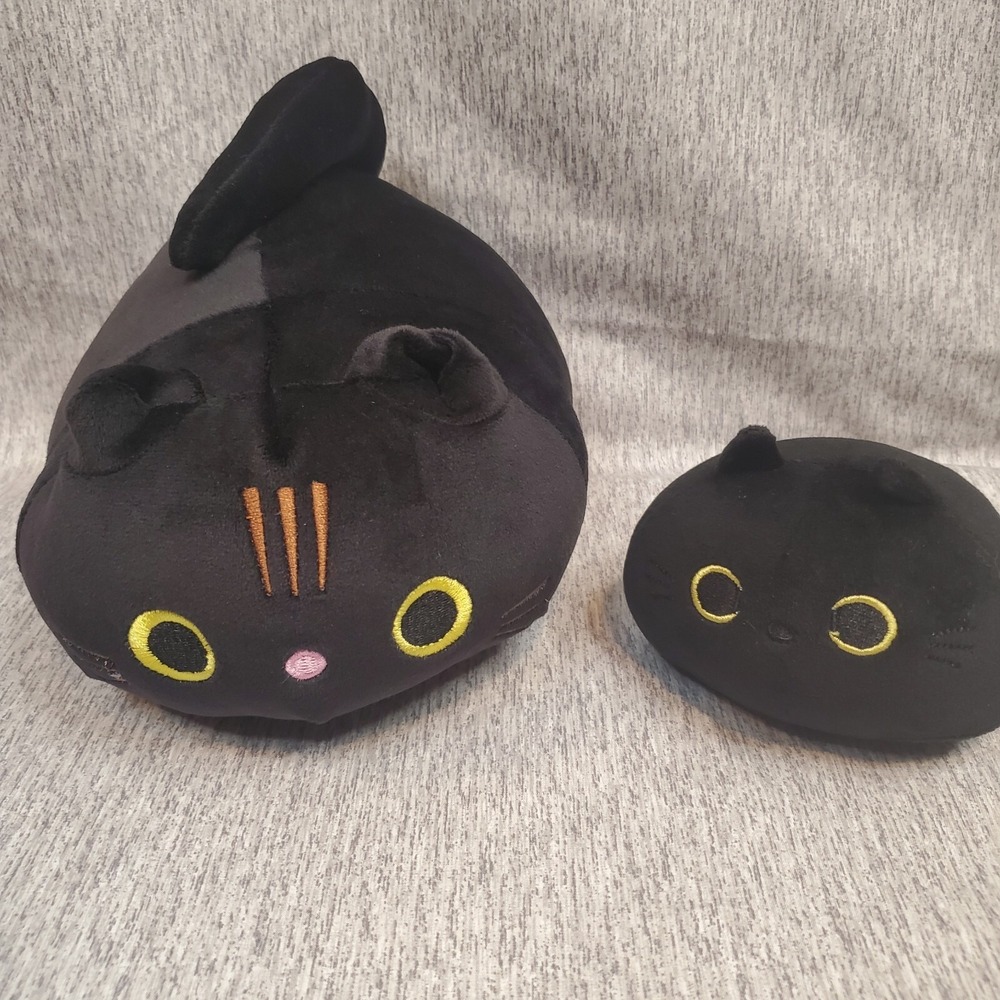 Black Mom & Baby Cat Plush Stuffed Animal Lot Sewn‎ Eyes